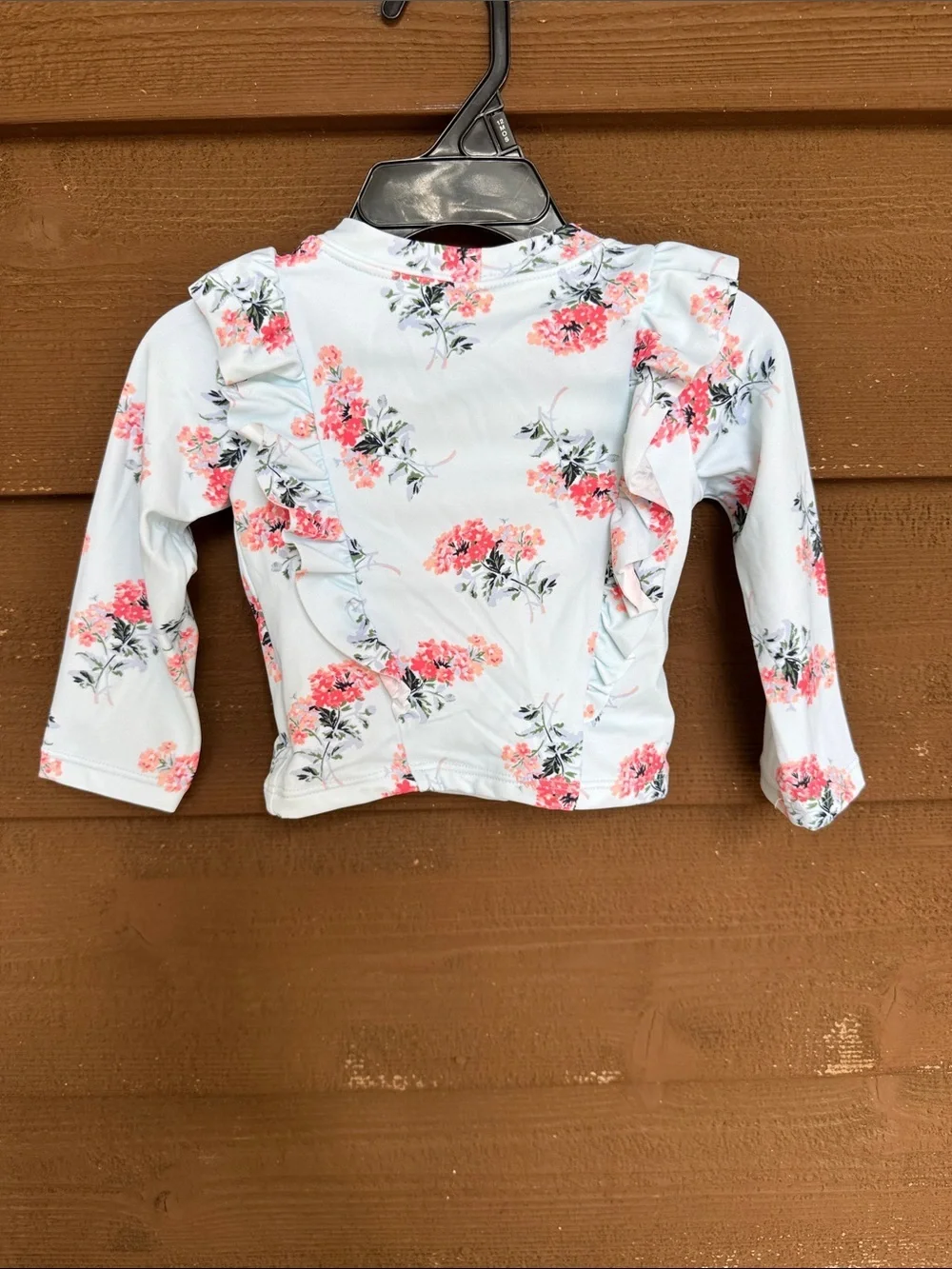 Janie and Jack Light Blue Long Sleeve Floral Rashguard with Pink Flowers 6-12M
